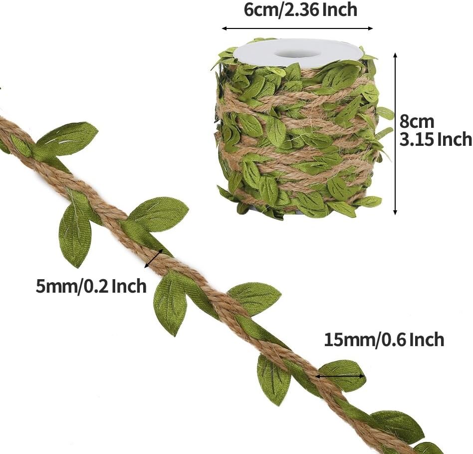 Tenn Well Burlap Leaf Ribbon, 66 Feet 5mm Natural Jute Twine Ribbon with Artificial Leaves for Crafts, Wedding, Jungle Safari Party, Baby Shower Decor, Home Decor - Image 4