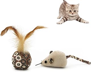 Andiker Cat Mental Stimulation Toys with Feather, 2Pcs Plush Catnip Toys for Cats to Bite, Kite, Chew, Interactive Cat Toys for Indoor Cats Do More Exercise to Release Stress&Kill Time (2pcs)