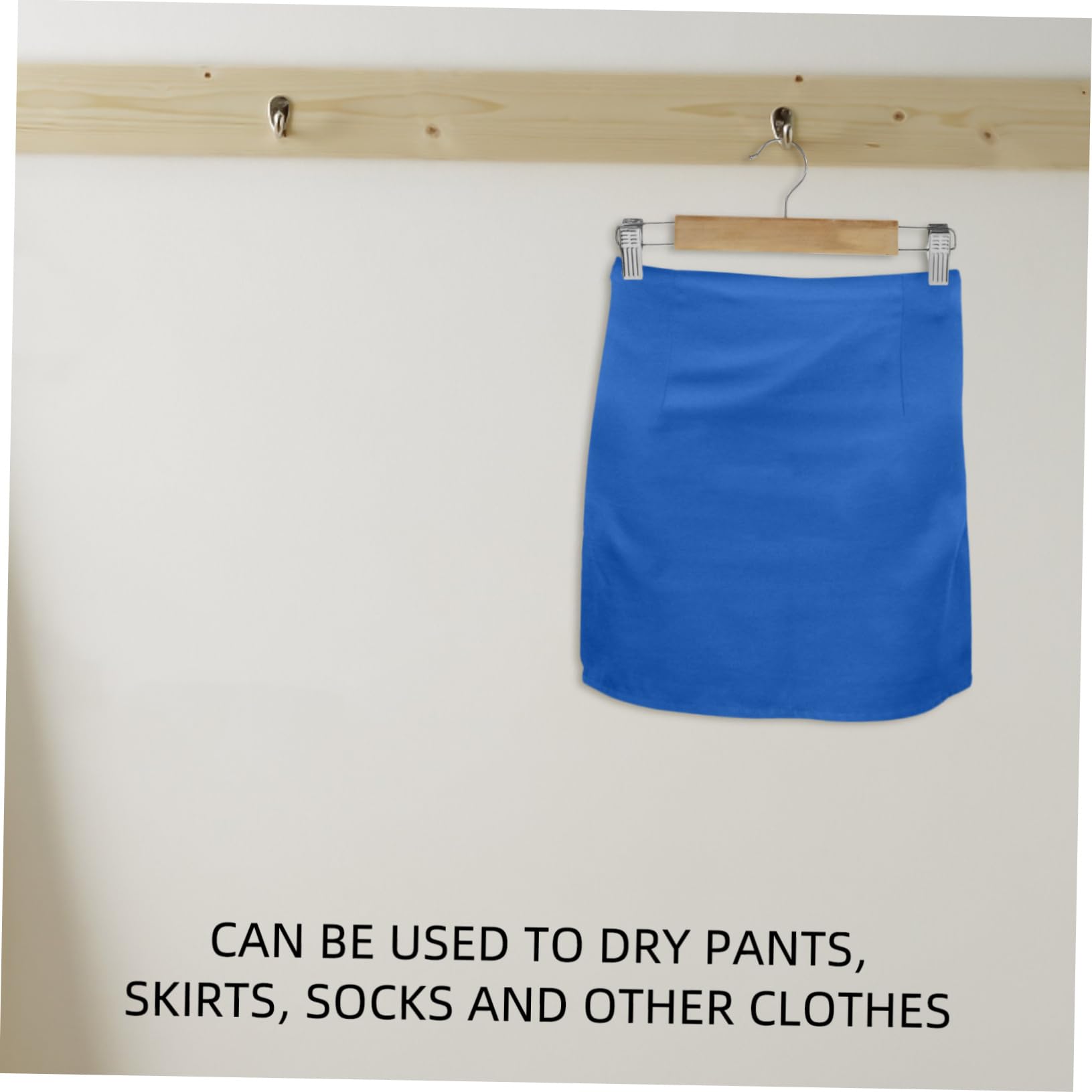 PRETYZOOM 10 Pezzi Appendini per Pantaloni e Gonne con Clip in Acciaio Inox e Struttura in Legno, Salvaspazio e Resistenti per Organizzazione Armadio