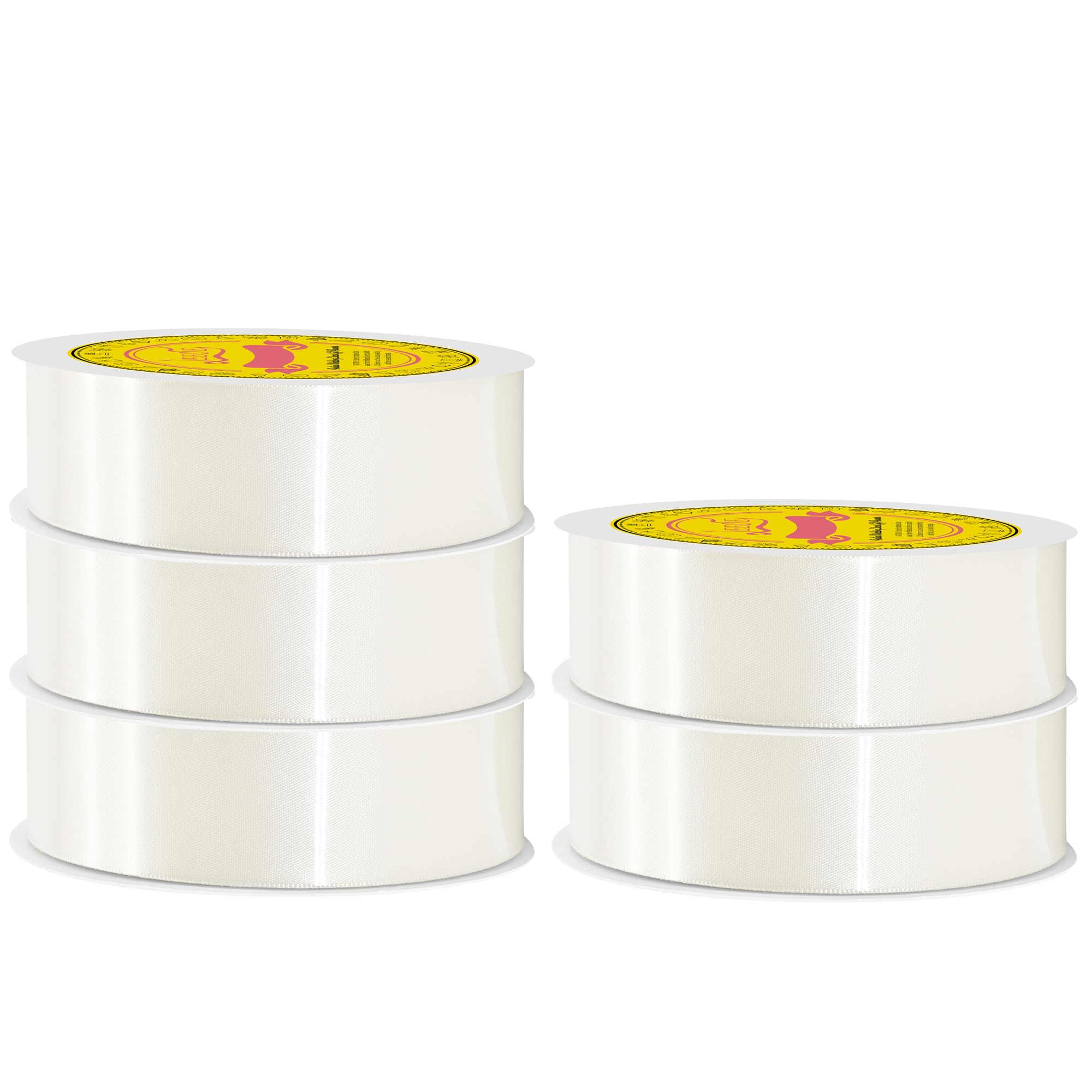 250 Yards White Satin Ribbon Polyester Ribbon for Gift Wrapping Very Suitable for Weddings Party Hair Bow Invitation Decorations and More（1-1/2 inch X 50Yards X 5 Roll）