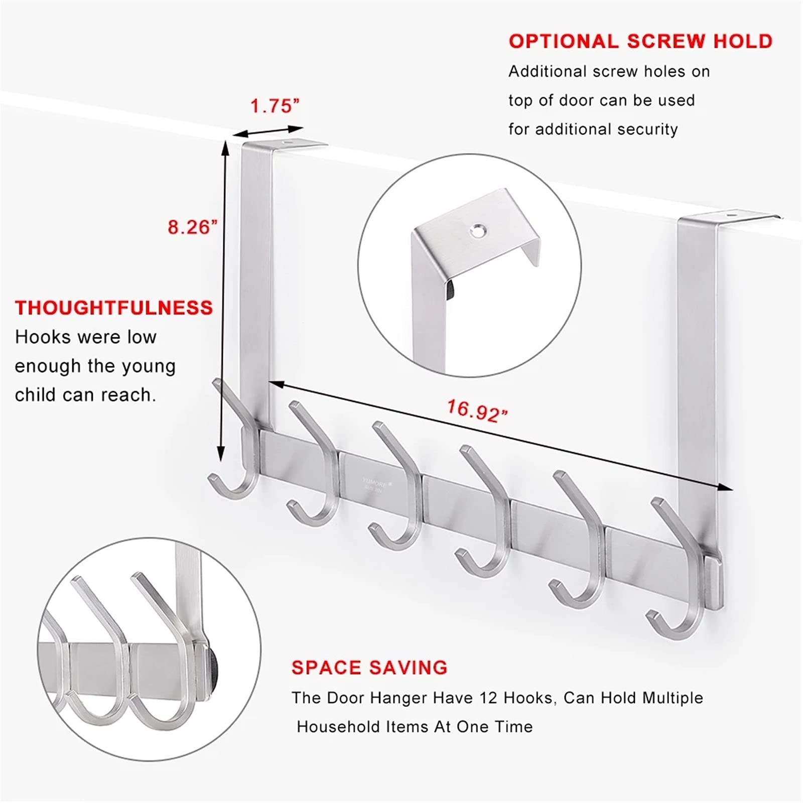 Über der Tür Haken, Stabiler Türhänger, Türhaken, über der Tür Haken über dem Haken, robust for Mantel, Robe, Hut, Handtuch, Küche, Badezimmer, for Mäntel und Handtücher