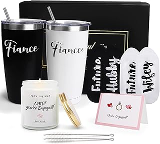 Engagement Gifts for Couples, Cool Wine Engaged Tumbler Gift Set Newly Presents for Women his and her him Fiance Fiancee Friend, Girlfriend Boyfriend Ideas with Straws, Socks, Candle & Greeting Card