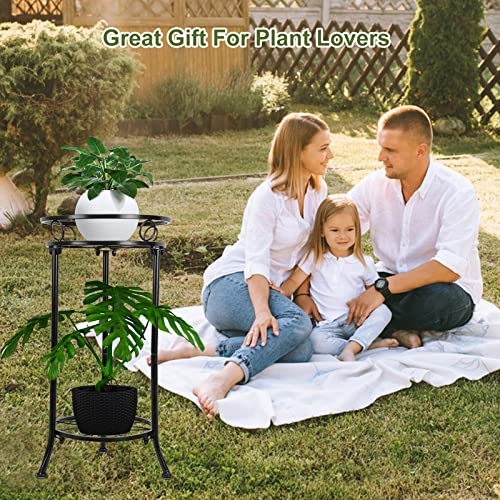 Plant Stands Indoor, 20.3'' Tall Metal Potted Plant Display Holder 2 Tier Patio Flower Pot Stands Anti-Rust Heavy Duty Multiple Stand Holder Shelf Rack For Outdoor Garden Balcony(Black) #TOP3
