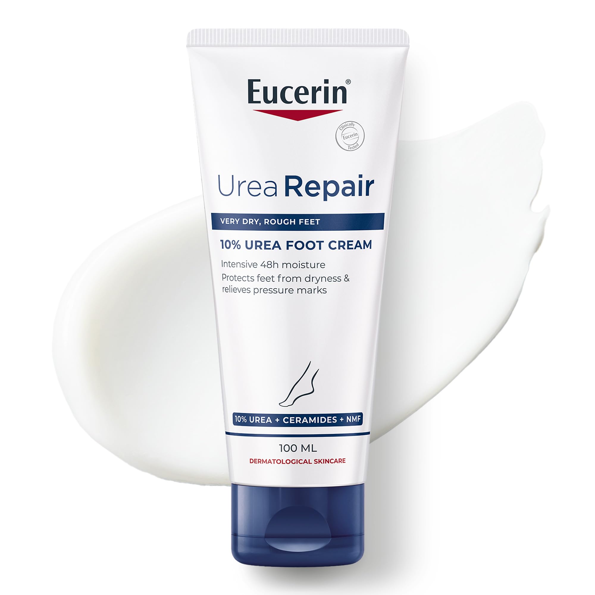 EucerinUreaRepair Plus 10% Urea Foot Cream with Ceramide, Smoothes Callouses and Thickened Heels, Feet Care for Very Dry, Suitable for Mature & Diabetic Skin, 100ml