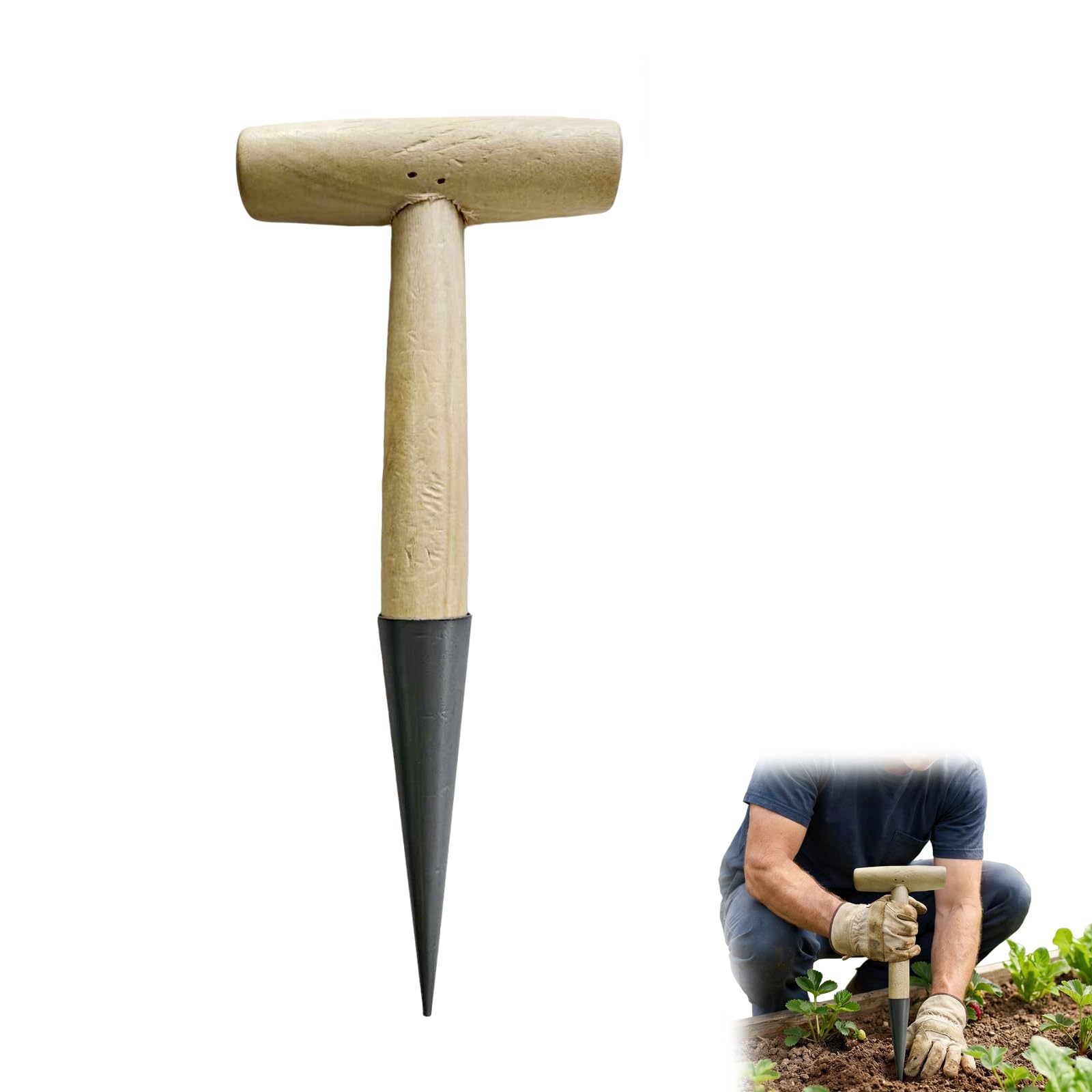 Plantoir à Main Traditionnel en Acier Inoxydable avec Manche en Bois - Outil de Jardinage Ergonomique pour Plantation Facile