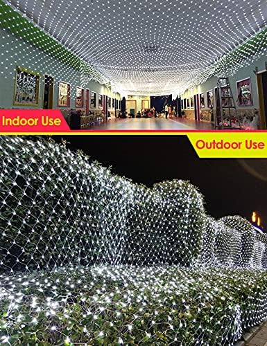 204 LED Net Lights Outdoor, 3M x 2M Mesh Fairy String Lights Solar/USB Powered Rechargeable Copper Wire Light, Weatherproof Garden Net Curtain Light, Christmas Decorative for Balcony Fence, Cold White