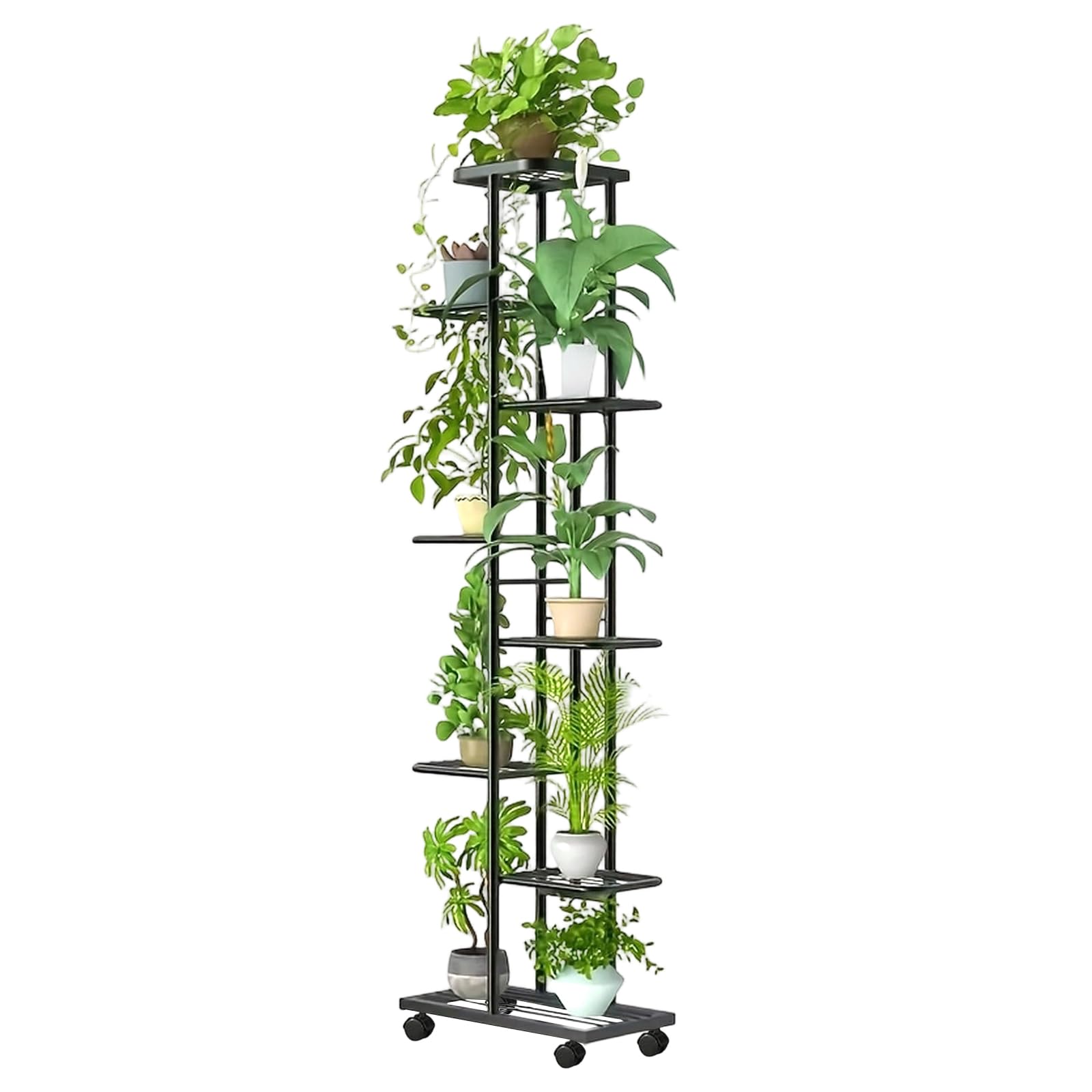 SUJOSAJU 8 Tier Indoor Plant Stand with Wheels,9 Potted Multiple Flower Pot Holder Plant Shelf Display Rack,Planter Rack Storage Organizer