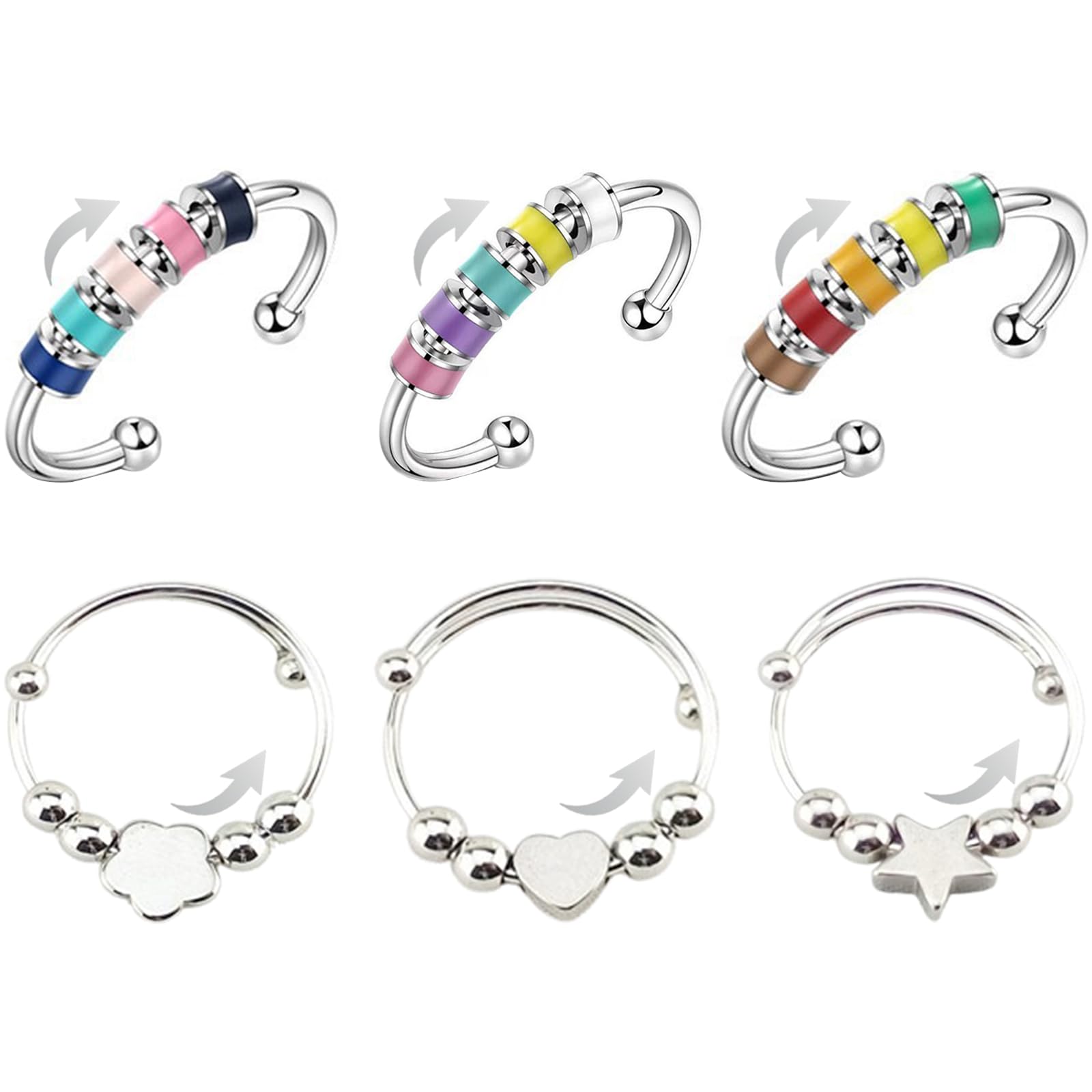 Angstverlichtende fidget anti stress ring, parelringen met draaifunctie voor vrouwen, mood ring, kalmeringsring voor meisjes, verstelbare sterrenwolken hart reliëf ringen, cadeau voor vrouwen en Angstverlichtende fidget anti stress ring, parelringen met draaifunctie voor vrouwen, mood ring, kalmeringsring voor meisjes, verstelbare sterrenwolken hart reliëf ringen, cadeau voor vrouwen en