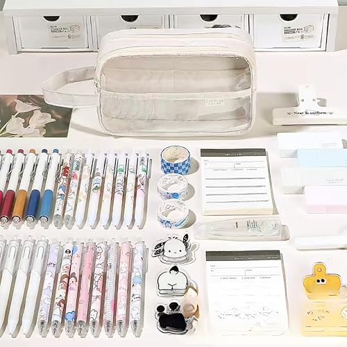 Miniatura 3 de Bolsillos claros Estuche para lápices Estuche cosmético Marcador de pluma Organizador de escritorio Suministros de oficina (blanco)