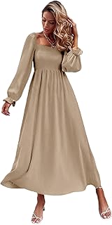 Floerns Women's Boho Floral Print Square Neck Flounce Sleeve A Line Long Dress