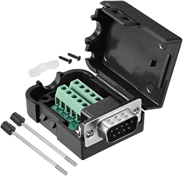 sourcing map D-sub DB9 Breakout Board Connector with Case 9 Pin 2 Row Male RS232 Serial Port Solderless Terminal Block Adapter with Thumb Screws