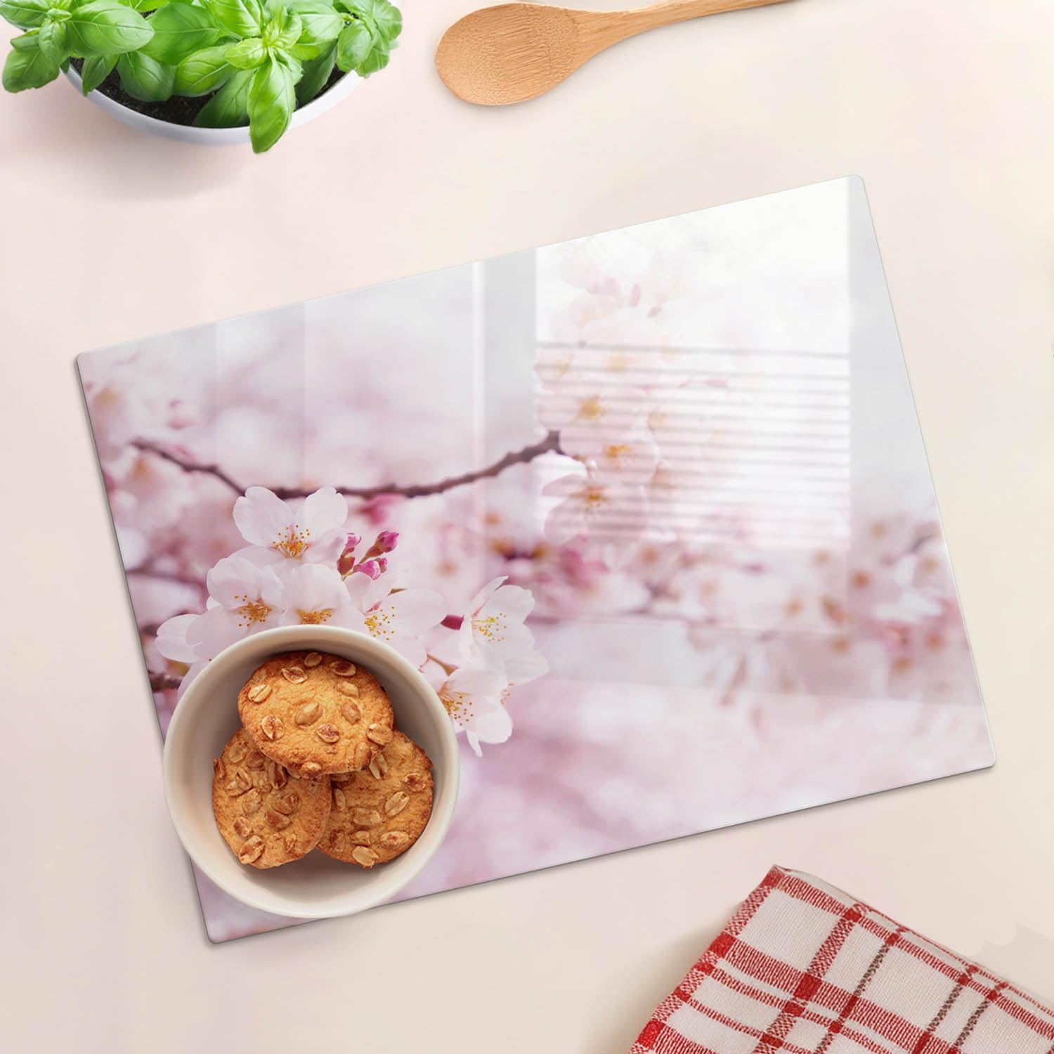 Placa de protección y tapa de vidrio 40x30 cm Flores de cerezo