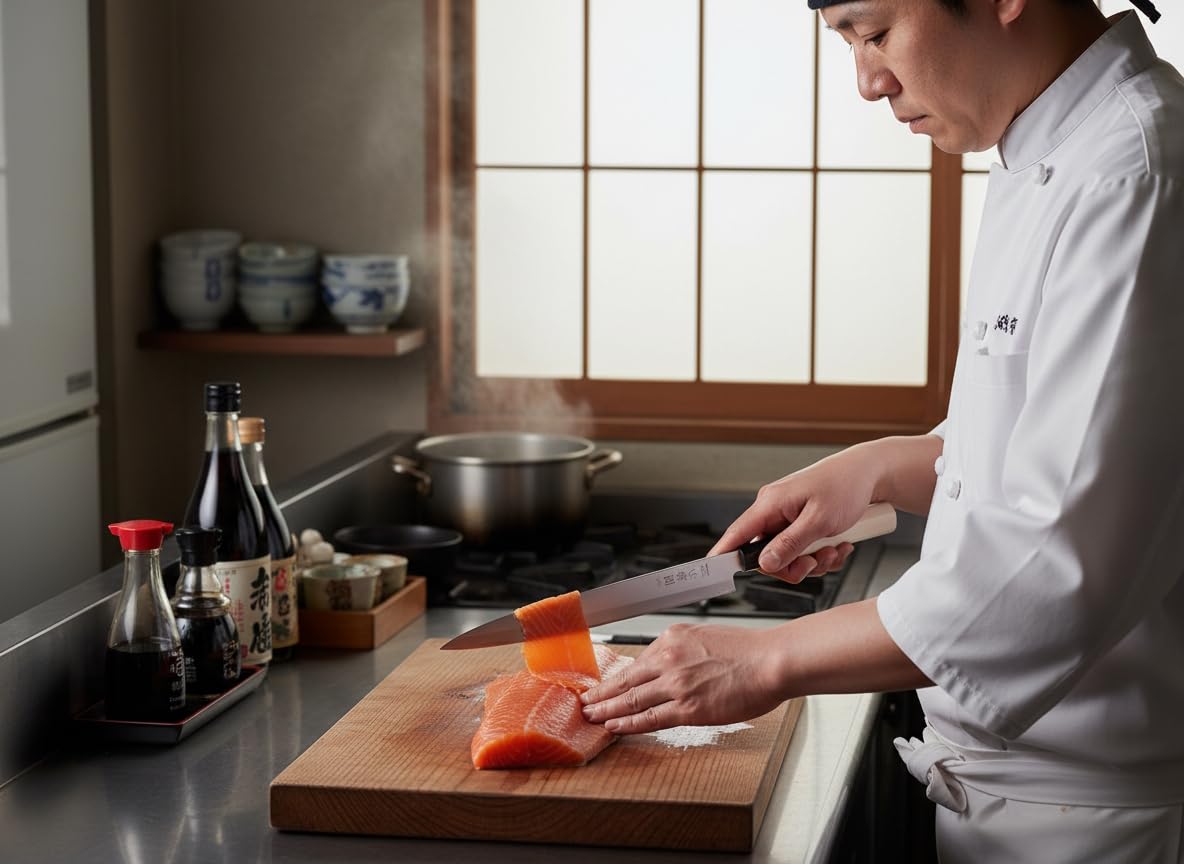 Cocktail7 - Juego de 2 cuchillos tradicionales japoneses especiales, juego de cuchillos Sashimi Yanagiba 21 cm + cuchillo Mini Deba 10,5 cm, hoja de acero inoxidable 420 J2, Mitre de nailon, fabricado