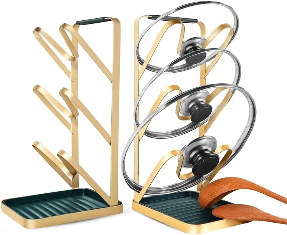 AMERTEER Adjustable Pot and Pan Organizer Rack for Cabinet | Cookware and Bakeware Storage with Dividers | Pan Lid Holder, Utensil Rest, and Space-Saving Kitchen Countertop and Pantry Organizer