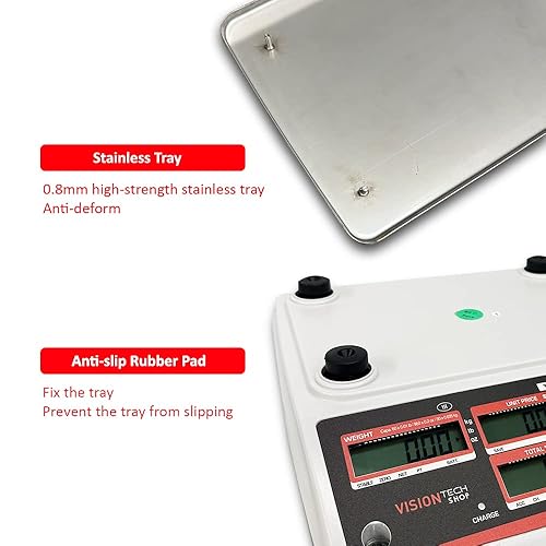 Miniatura 8 de VisionTechShop TVP-12B - Báscula de computación de precios, conmutable en librasonzaskilogramos, capacidad de 12 libras, legibilidad de 0.002