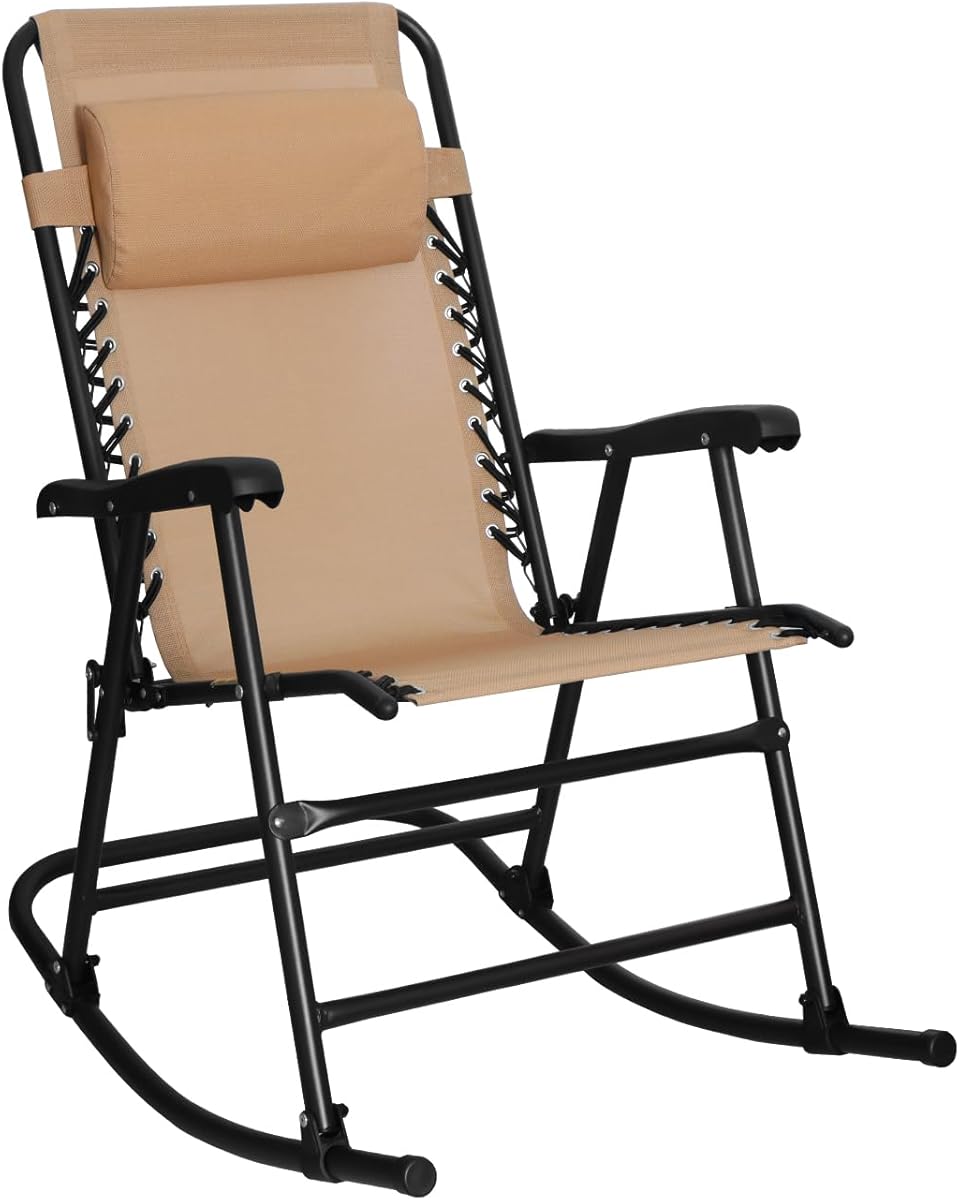 Amazon Basics Outdoor Portable Folding Rocking Chair with Headrest