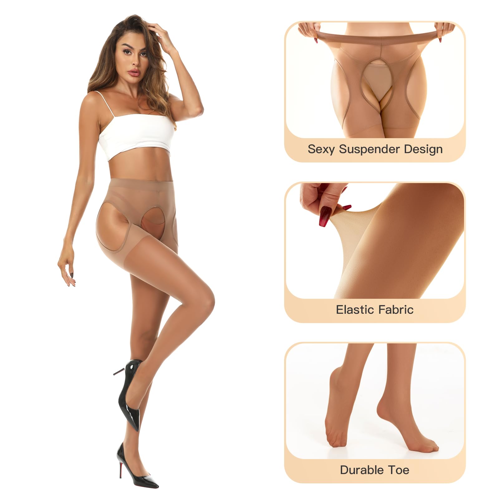 Yilanmy Suspender Tights for Women Garter Belt Tights High Waist Control Top Pantyhose Sheer Thigh High Stockings