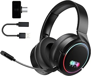 Wireless Gaming Headset, Bluetooth Headphones with Microphone, 2.4GHz Wireless Headphones Over-Ear Headphones Surround Sound, Ultra Low Latency for PC, PS4, PS5, Xbox, Switch, Laptop - Black