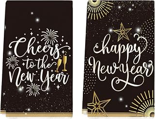 Artoid Mode Cheers Stars Firework Happy New Year Kitchen Towels Dish Towels, 18x26 Inch Festival Decoration Hand Towels Set of 2