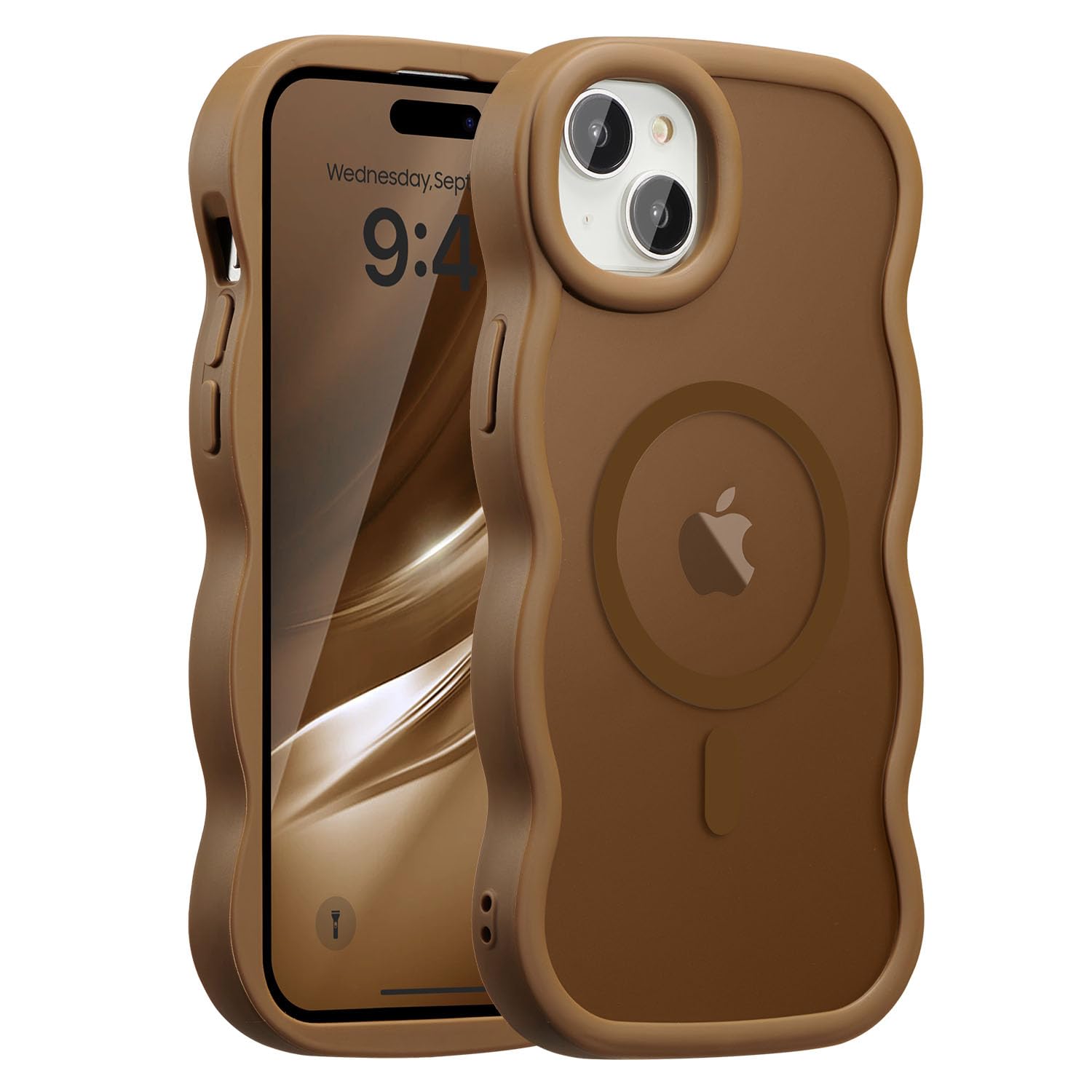 UEEBAI 対応 iPhone 14 Plus/15 Plus 用の ケース 透明 TPU ウェーブデザイン スマホケース クリア 可愛い 人気 おしゃれ ケース MagSafe対応 薄型 軽量 耐衝撃 波型 バンパー スマホケース - ゴールド