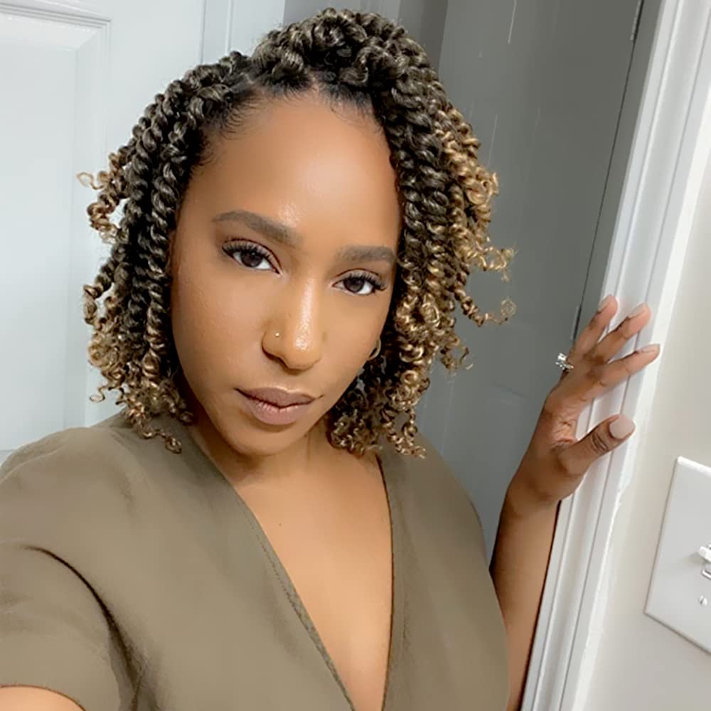 BOHOBABE Pre-twisted Passion Twist Crochet Hair 8 Inch Short Pre-looped Crochet Passion Twist Braiding Hair 8 Packs (T27)