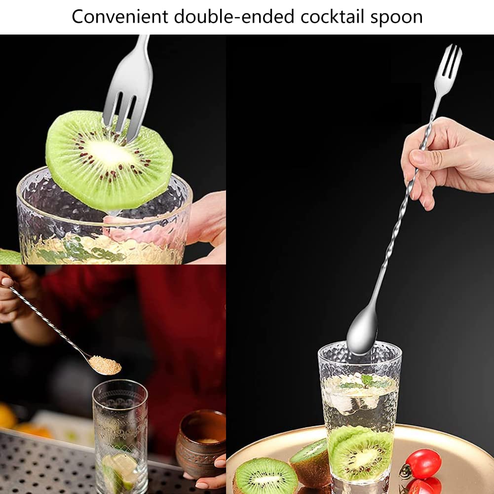 Cucchiaio da Cocktail in Acciaio inox,Cucchiaio da Bar con Manico Lungo,Cucchiaio da Cocktail per Vino da bar in Acciaio Inossidabile,Per il barista per la casa e il bar,32 cm,26 cm