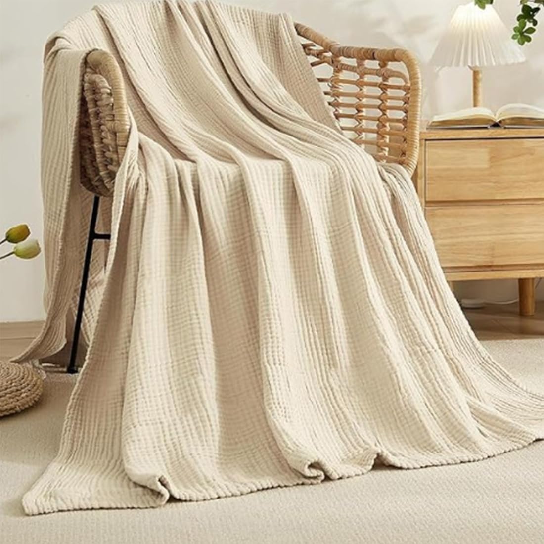 2026 Manta de Muselina 100% Algodón, Manta Ligera y Transpirable para Adultos, Colcha de Verano, Plaid para Cama, Sofá y Viajes, Suave con la Piel (C,130 x 150 cm)