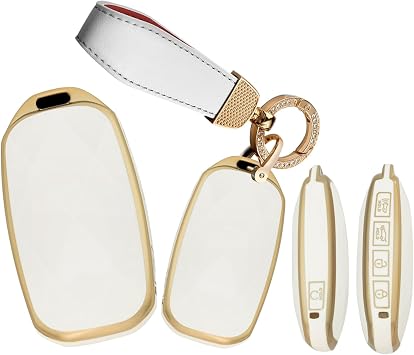 ontto 5-Button Key Fob Cover Fit for Genesis GV60 GV70 GV80 GV90 G70 G80 G90 2026 2025 2024 2023 2022 2021,Golden Edge TPU Car Key Protector Key Holder,Beige