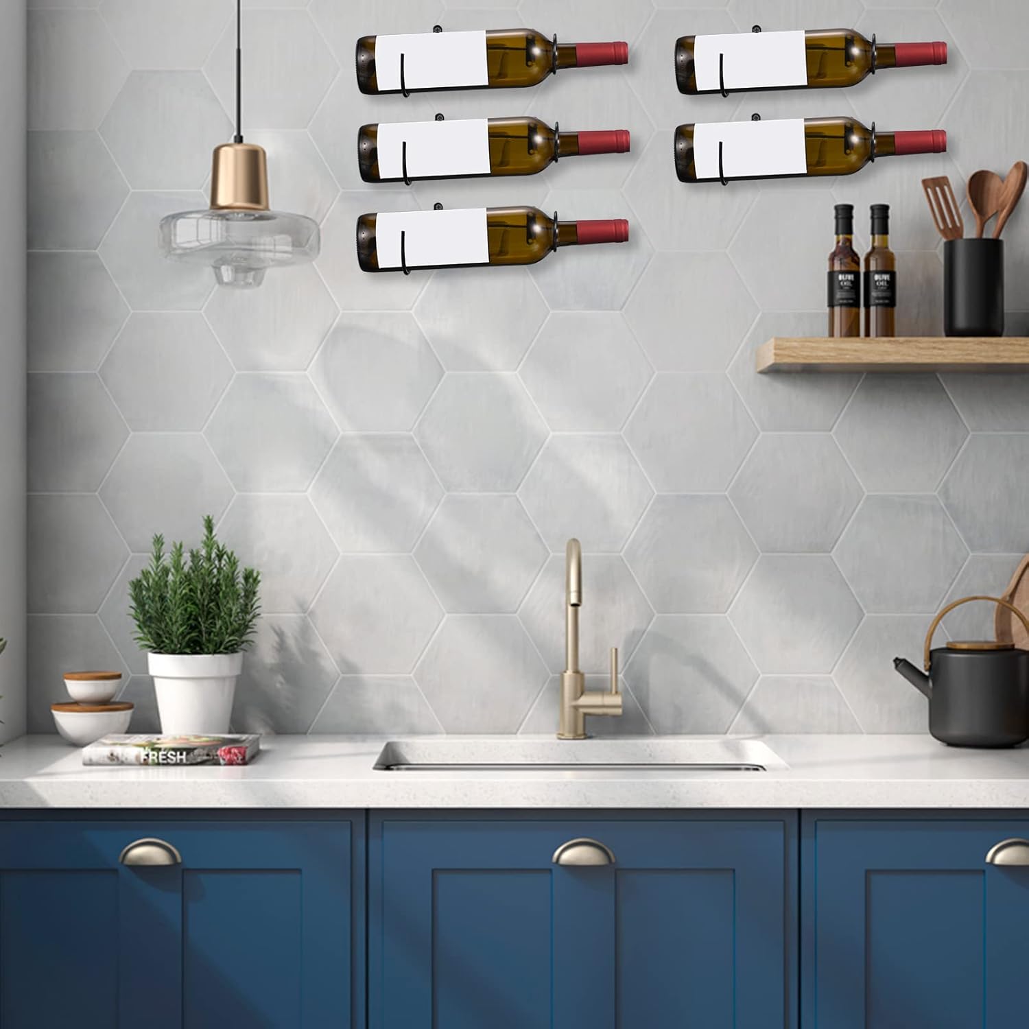 uxcell Spiral Wine Wall Holder 12 Pcs, Metal Wine Bottle Display Holder, Wine Bottles Display Wall Storage Shelf -for Home Kitchen Bar Wall Decor Black Right