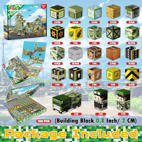 Annexfun Magnetic Blocks-100PCS Military Building Blocks Set, Kids Classroom Sensory Toy for Toddlers STEM Learning, Construction Stacking Toy for Kids 3+ Boys and Girls Christmas Birthday Gifts Toys - Image 2