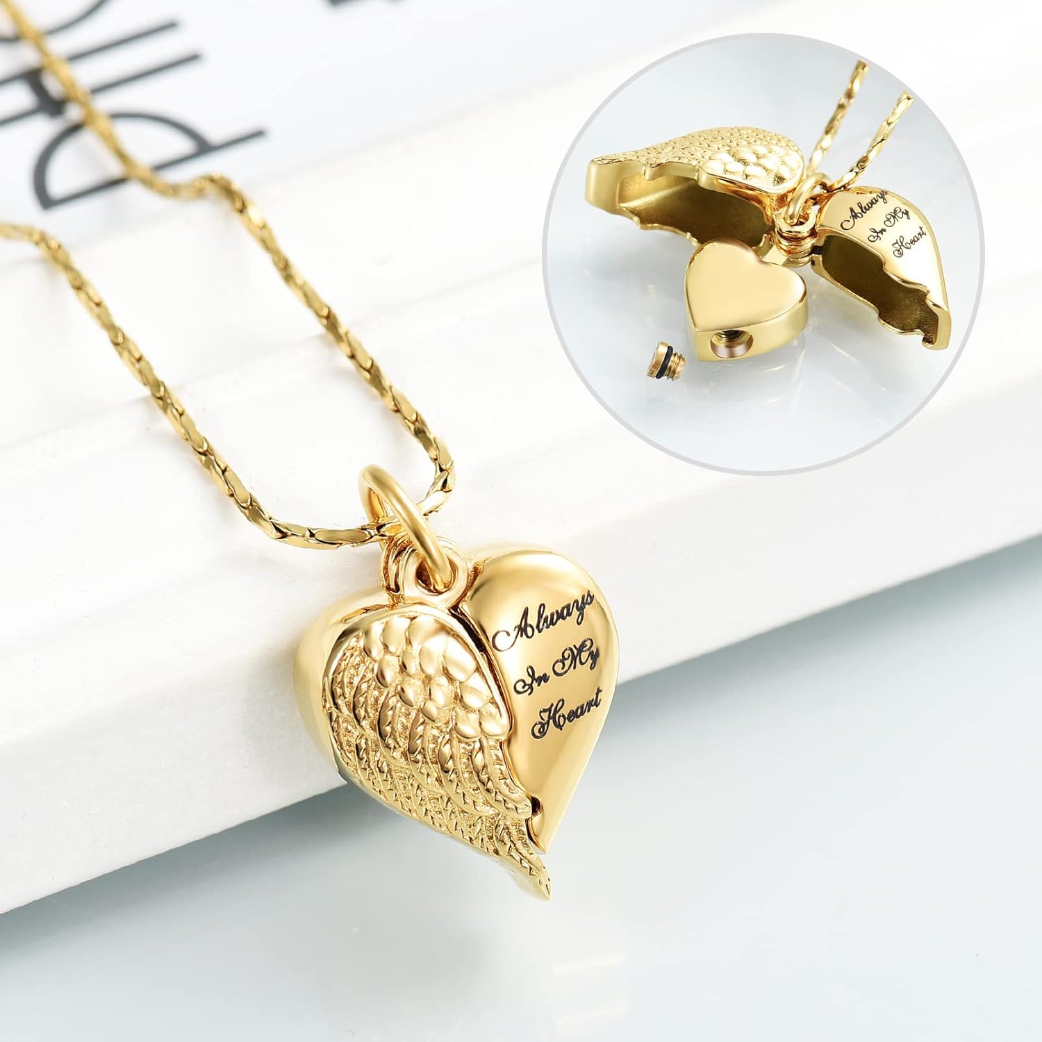 Imrsanl Cremation Jewelry for Ashes Heart Urn Necklace Pendants Ashes for Women Men Family Keepsake Memorial Angel Wing with Charm Heart for Loved Ones - Image 3