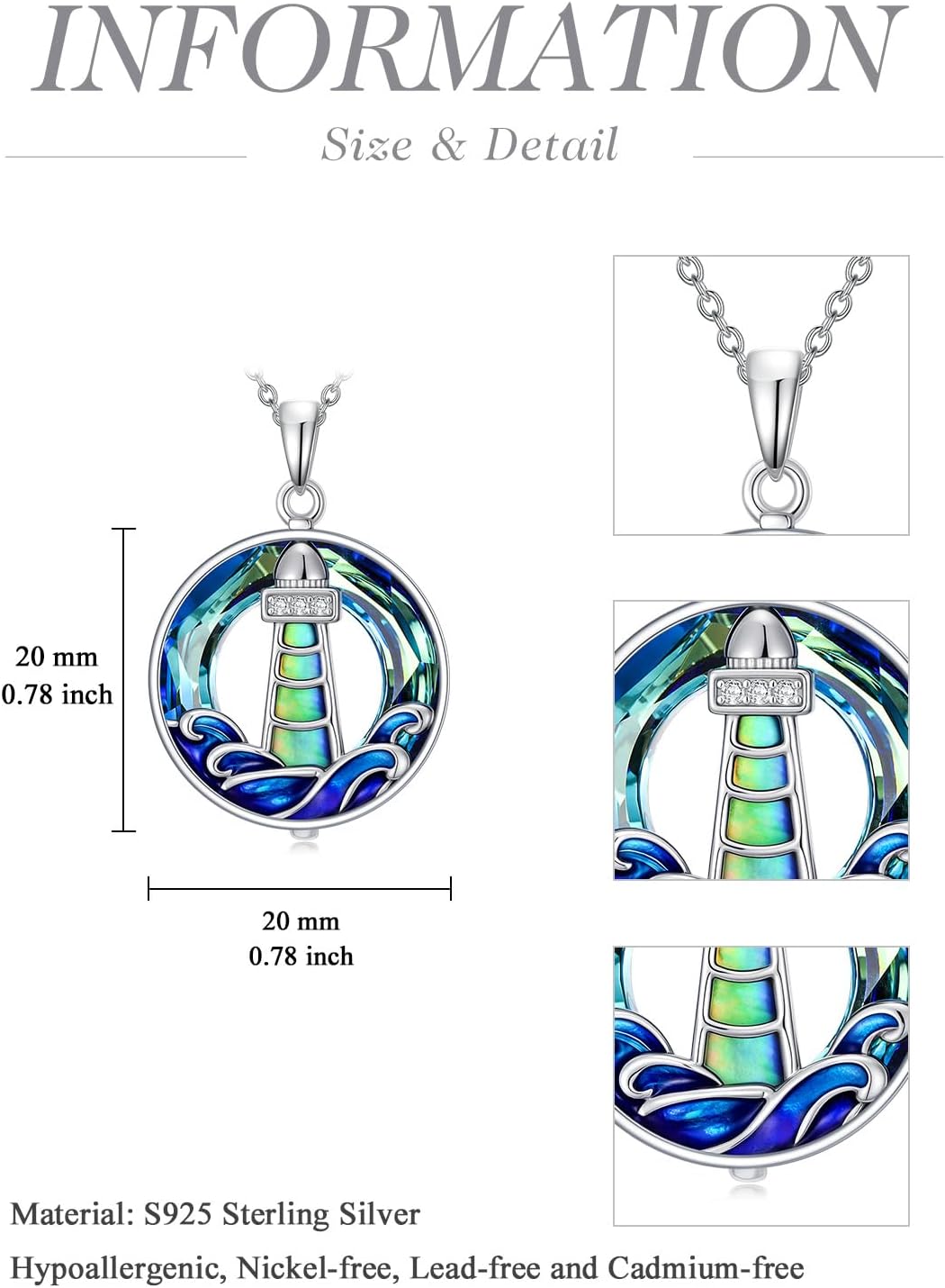TOUPOP Lighthouse Necklace 925 Sterling Silver Lighthouse Pendant Wave Necklace Crystal Jewelry Christmas Gifts for Women - Image 5