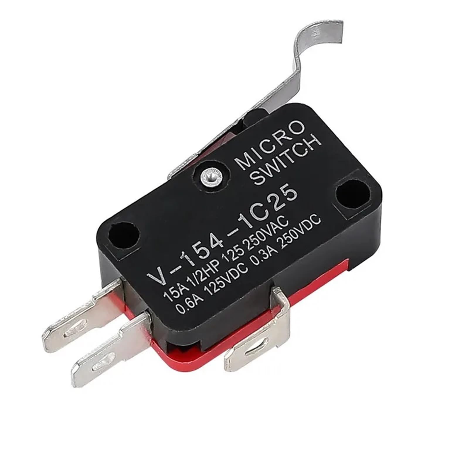 10 sztuk V-154-1C25 wałek z długim uchwytem przycisk zatrzaskowy SPDT chwilowe wyłączniki krańcowe 15A 250V czerwony/czarny
