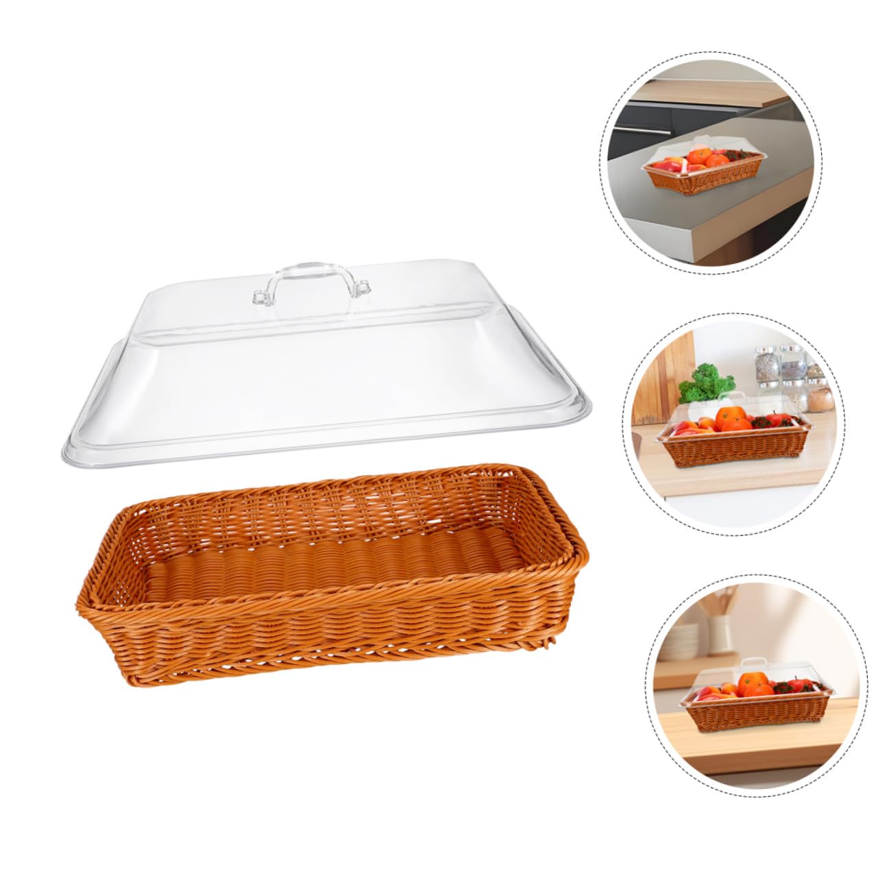 Cesta de Almacenamiento de Ratán Tejido 40x30x15 Cm con Tapa para Picnic y Cocina Cesta para Servir Pan y Fruta para Organización del Hogar