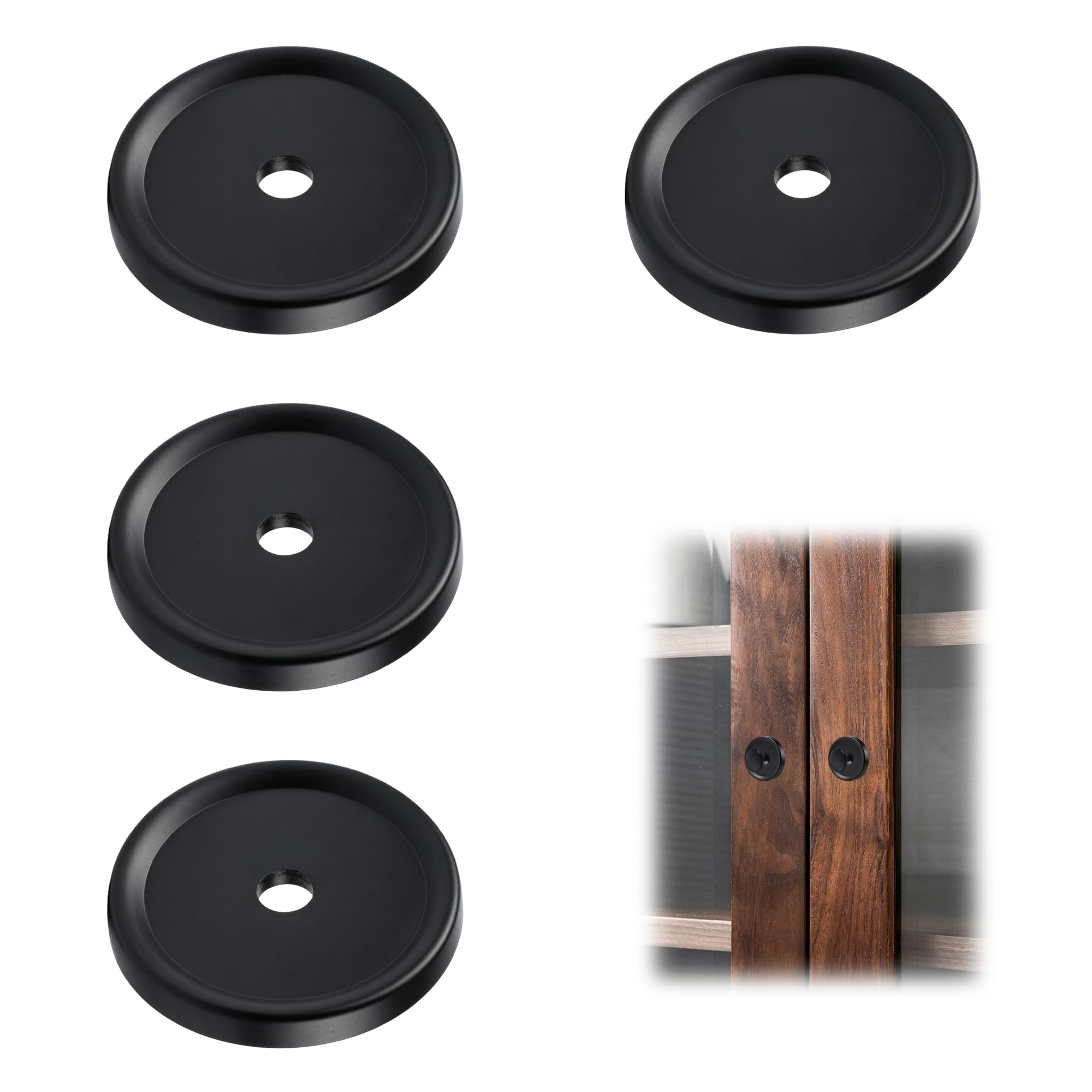 MOROBOR Cabinet Knob Backplate, 4 Pcs Black Modern Thickened Backplate Round Drawer Hardware Backplates Zinc Alloy Decorative Base for Bi-Fold Closet Door Dresser Pulls Handles/1.34 Inch — image 1