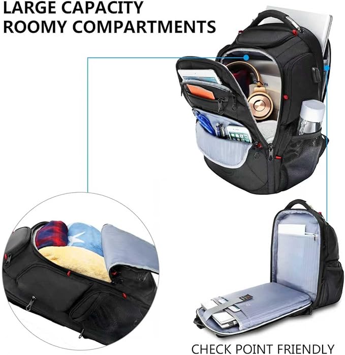 Mochila portátil KROSER 17.3" resistente al agua, RFID, USB miniatura 3