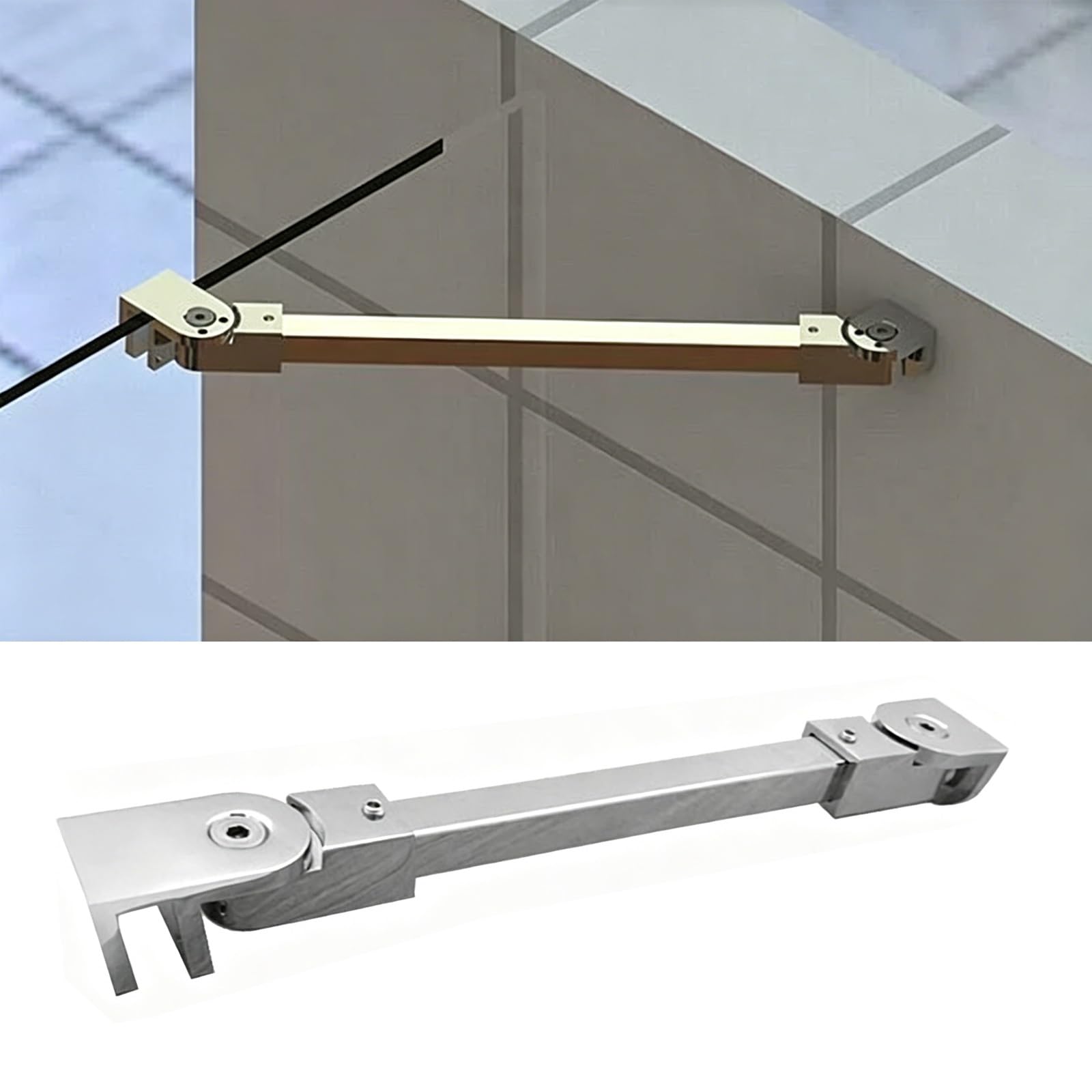 Haixhx One Color Bathroom Glass Support Bracket, Multi-Angle Adjustable Stainless Steel Shower Door Reinforcement Bar For Frameless Shower Screen Fixing(59In (L 150Cm))