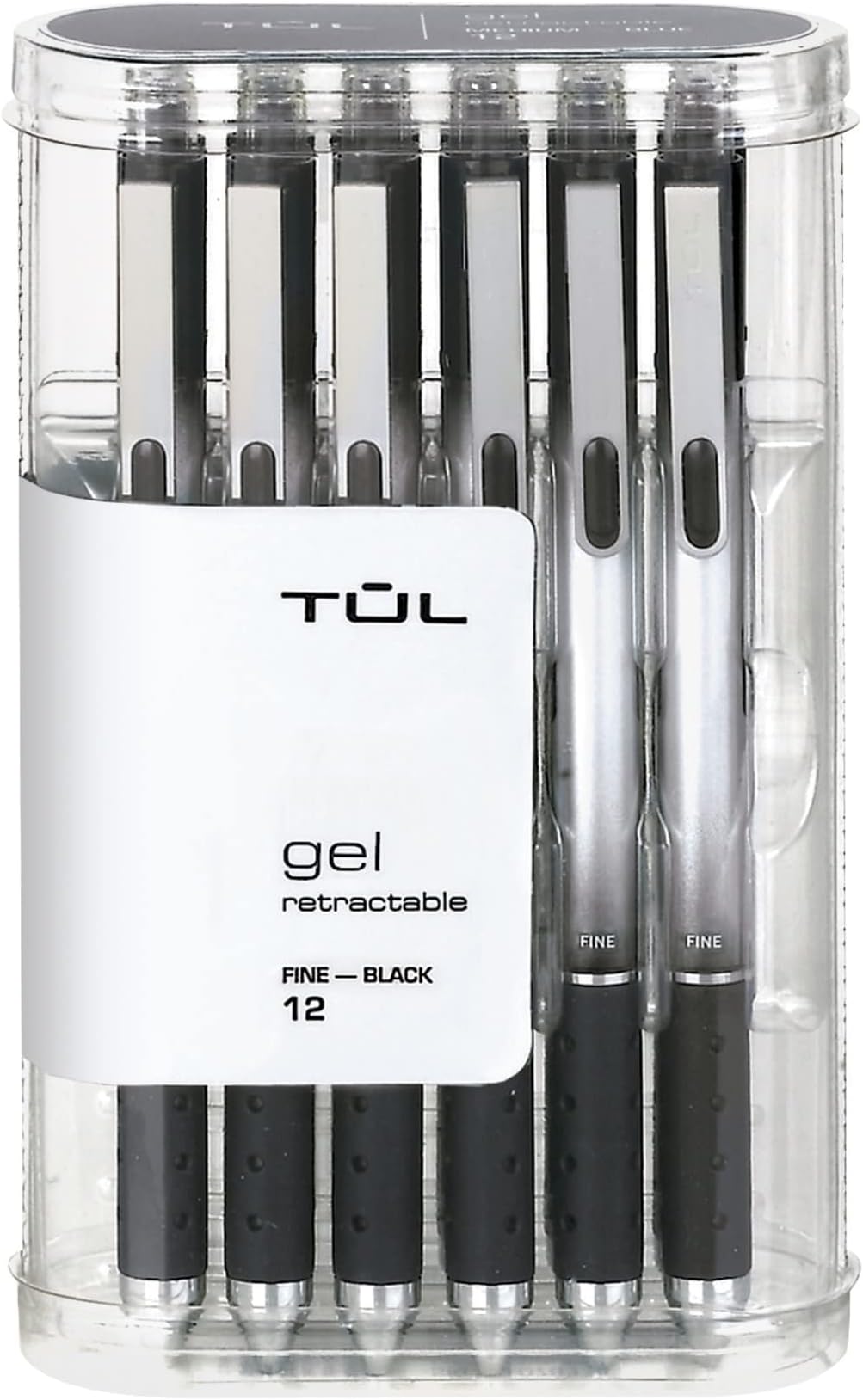 Retractable Gel Pens, Fine Point, 0.5 mm, Gray Barrel, Black Ink, Pack Of 12 Pens