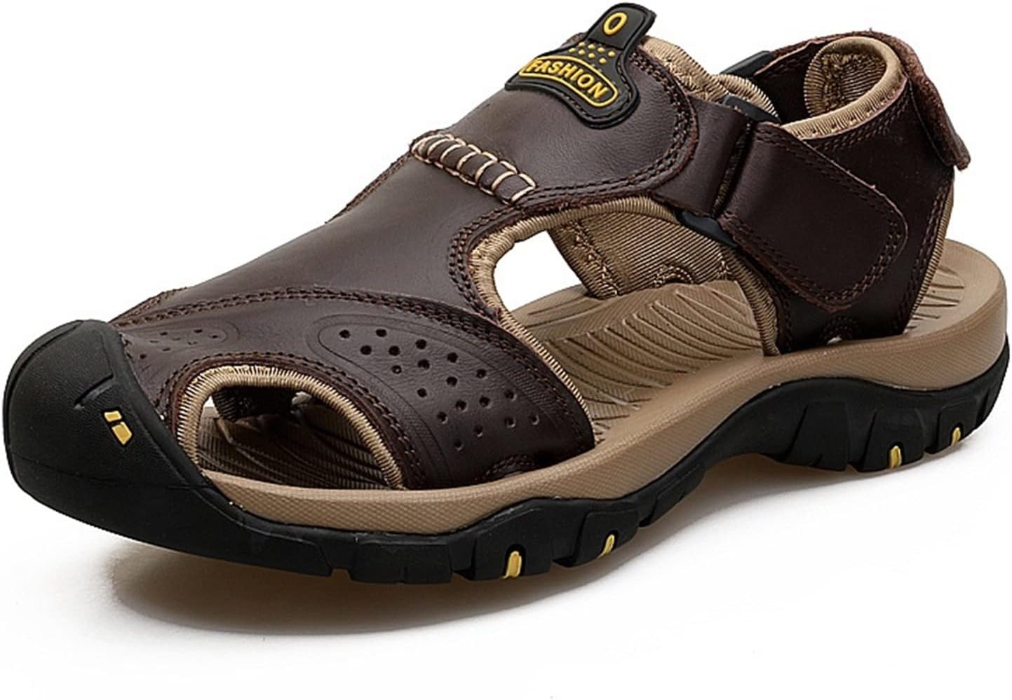 Men Enuine Leather Sandals,Outdoor Closed Toe Beach Shoes Nonslip