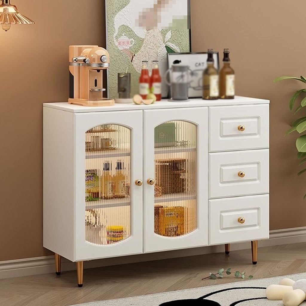 Cabinet for Dishes Modern Simple Glass Door Dining Sideboard Home Living Room Solid Wood Storage Cabinet Kitchen(C)