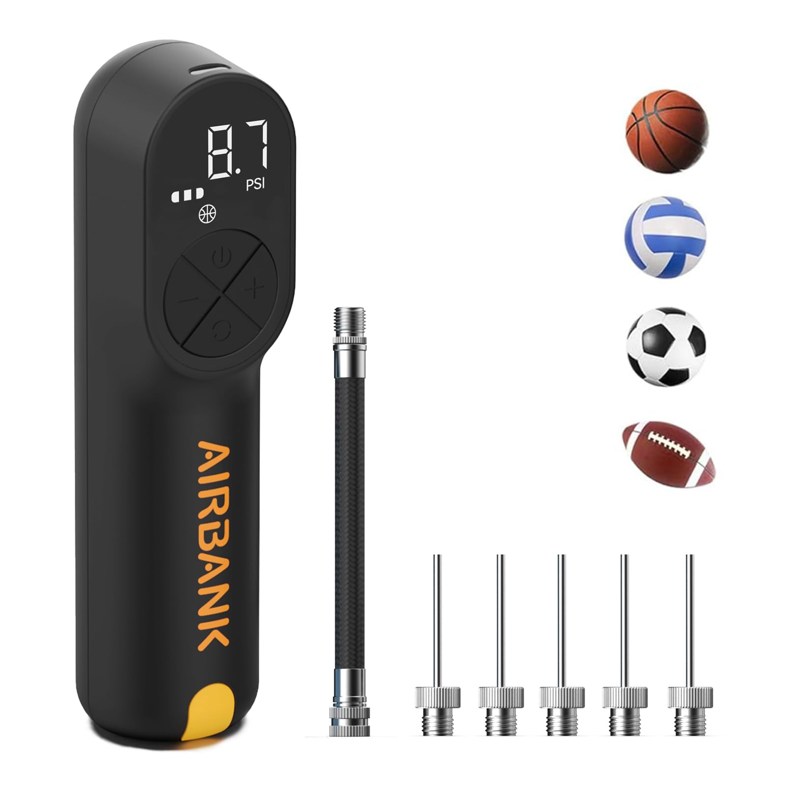 AIRBANK Electric Ball Pump MAKO, 4000mAh Basketball Pump, 20PSI Fast Smart Air Pump Inflation & Deflation with Accurate Pressure Gauge for Soccer, Football, Volleyball, Basketball, Balloon