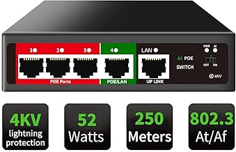 STEAMEMO 5 Port PoE+ Switch | Easy Smart Managed Ethernet Switch | Support VLAN, QoS | 52W Total PoE Budget | Fanless Metal | Plug & Play (Desktop/Wall Mount)
