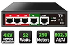STEAMEMO 5 Port PoE+ Switch | Easy Smart Managed Ethernet Switch | Support VLAN, QoS | 52W Total PoE Budget | Fanless Metal | Plug & Play (Desktop/Wall Mount)