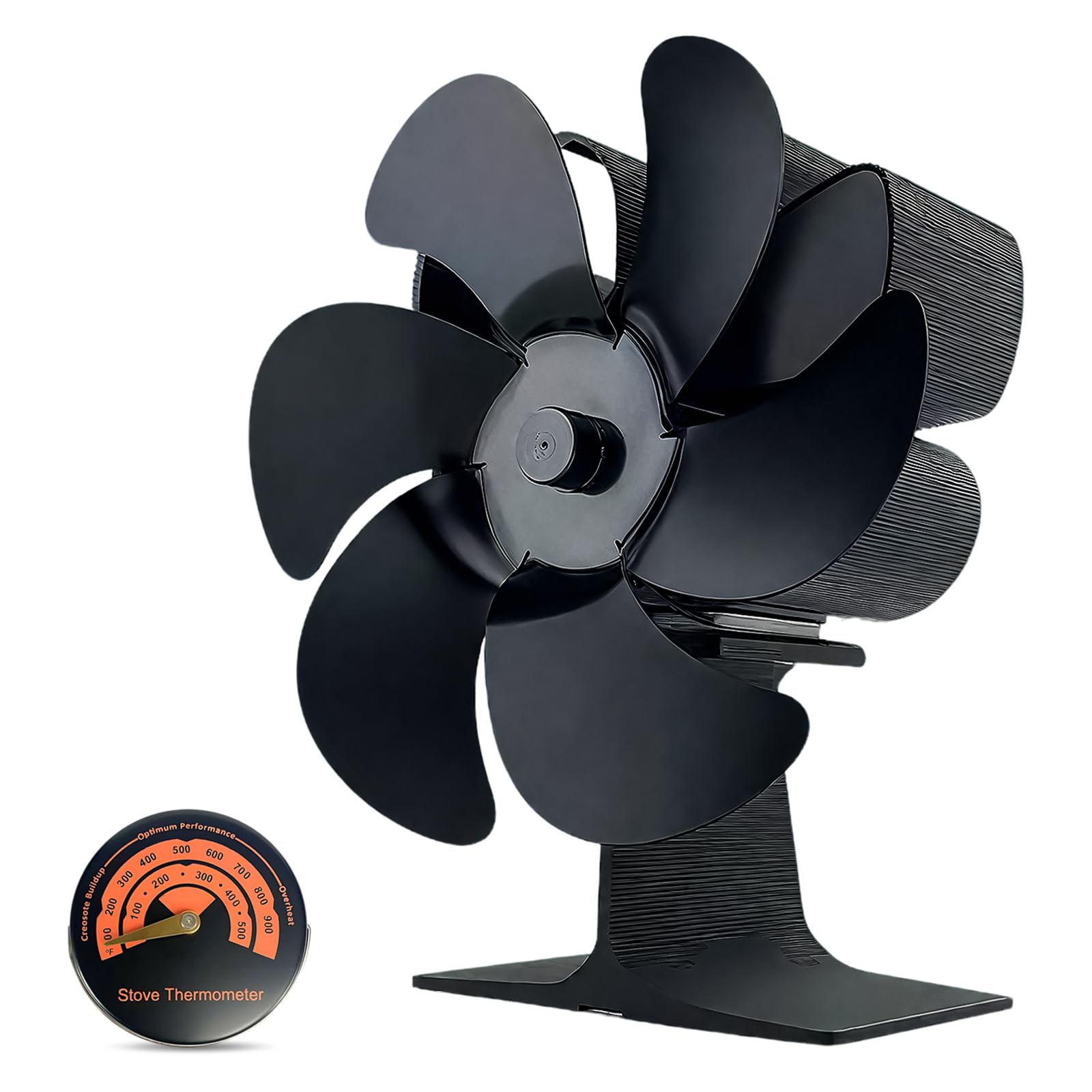 Ventilateur de Cheminée Thermodynamique, Économiseur d'Énergie avec Thermomètre, Diffusion de Chaleur Homogène pour Poêle à Bois, Cheminée, Sans Électricité Ni Piles