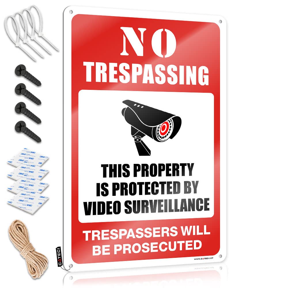 Mwfkkaddb Men's One Color Cool Room Accessories For Teens Boys No Trespassing - This Property Is Protected By Video Surveillance Tin Sign Tin Metal Bar Signs Home Tin Sign(20X30cm)