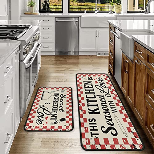 Ideasonna Red Kitchen Rugs Sets Of 2 Buffalo Plaid Check Kitchen Rug Washable Non-Slip Kitchen Sink Floor Mat Red Kitchen Decor #TOP1