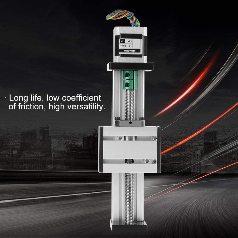 Akozon Tornillo de bola automático Lineal CNC Corredera de deslizamiento Actuador de etapa larga Guía Mesa deslizante Aluminio con motor paso a paso 100 mm Rango efectivo
