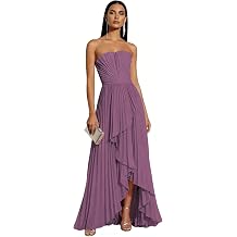 Strapless Bridesmaid Dresses for Women 2026 Pleated Satin Hi-Lo Formal Dress for Wedding Guest