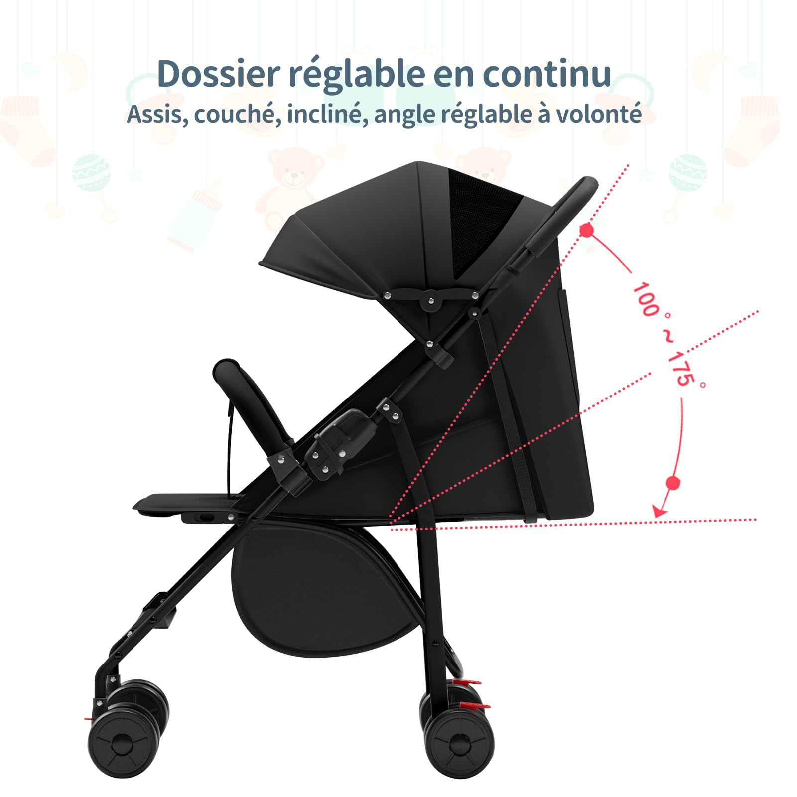 Poussette canne compacte Ingenious Noir 47x72x97cm de la naissance à 4 ans 25 kg