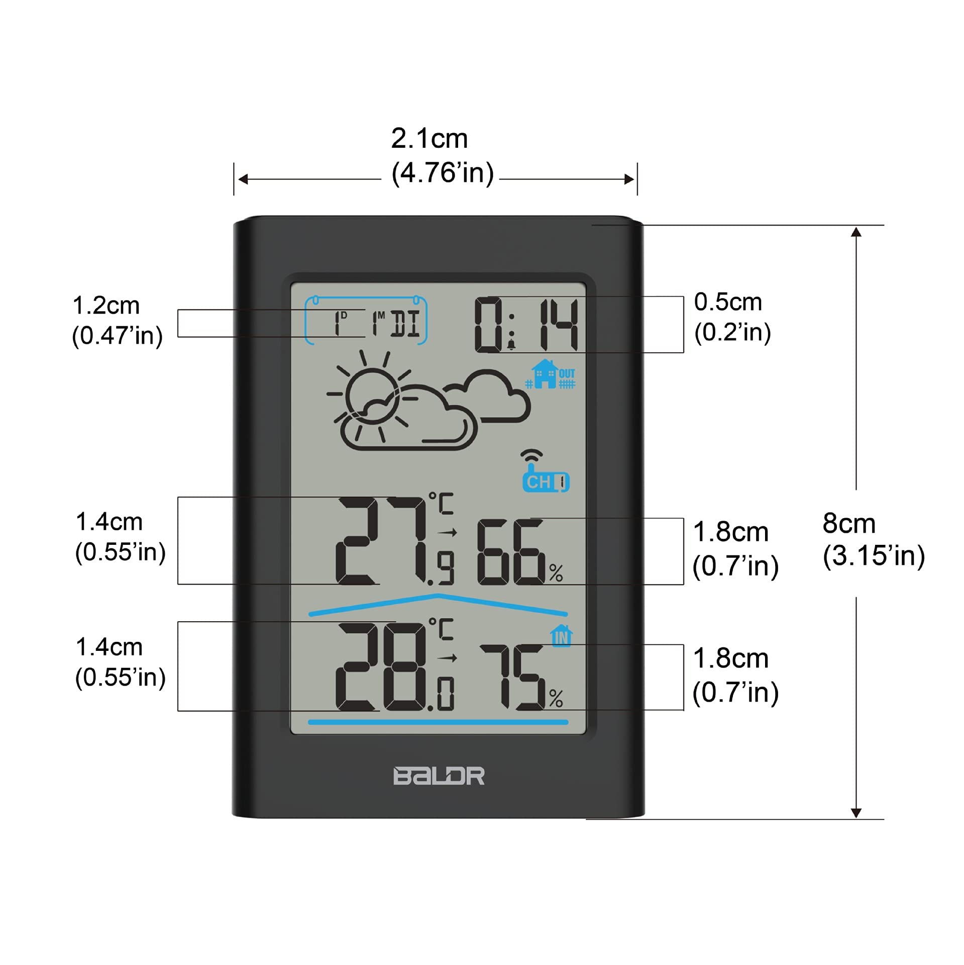 Estación meteorológica Digital con Sensor Exterior, reloj de radiocontrol, previsión meteorológica, Temperatura Interior y Exterior, medición de humedad y presión barométrica (Colo
